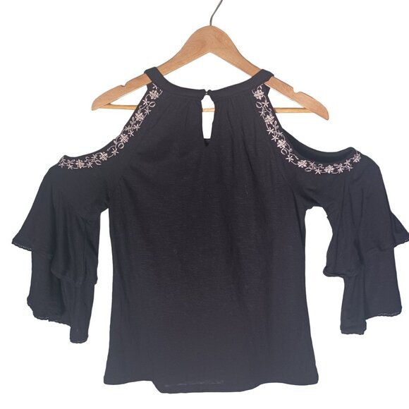INC Boho Top Womens Small Embroidered Floral Cold Shoulder Beaded Peasant - Picture 8 of 9